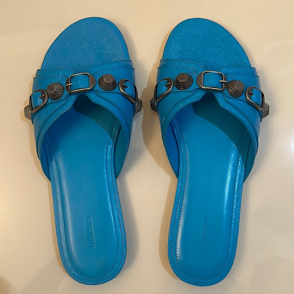 Balenciaga Cagole Leather Sandal - Cyan